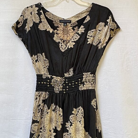 Banana Republic Silk Dress  Womens 6 Black Beige Floral Wedding Romantic Whimsy - Picture 4 of 13